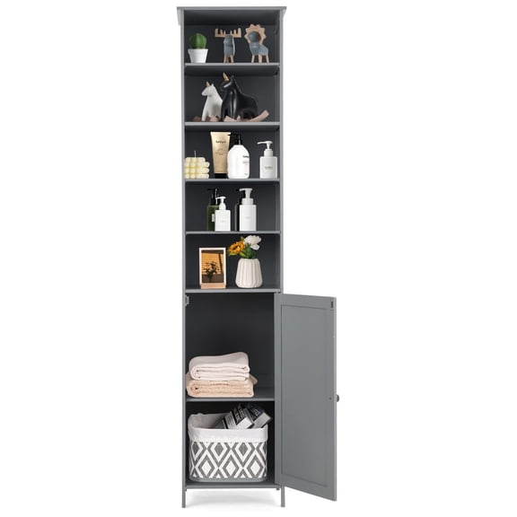 Tall Bathroom Storage Cabinet, 72β Slim Bathroom Cabinet Organizer with 5 Open & 2 Adjustable Shelves, Anti-Tilt Design, Freestanding Storage Cabinet for Bathroom Living Room (Grey)