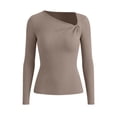 thumbnail image 4 of Hurxie Womens Fall Long Sleeve Asymmetrical Y2K Tops Cozy Ribbed Fabric, Slim Fitted Shirts, Basic Tees, Lightweight Sweater Khaki,2XL, 4 of 8