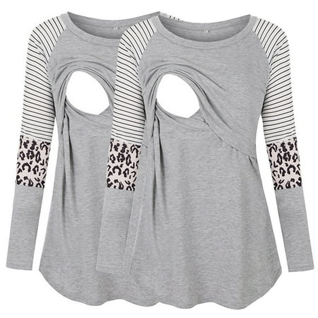 

NECHOLOGY Fall Maternity Outfits Womens Maternity Long Sleeve Crew Neck Striped Printed Nursed Tops Womens Petite Tunics Grey XX-Large