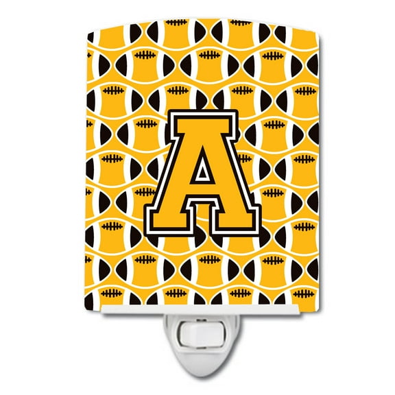 Caroline's Treasures CJ1080-ACNL Letter A Football Black, Old Gold and White Ceramic Night Light, 6x4x3", multicolor