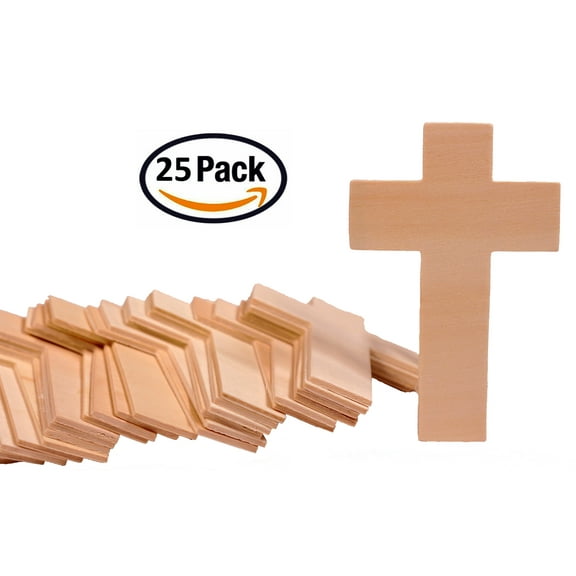 Creative Hobbies 4.25 Inch High Unfinished Wooden Cross Shapes, Pack of 25, Ready to Paint or Decorate