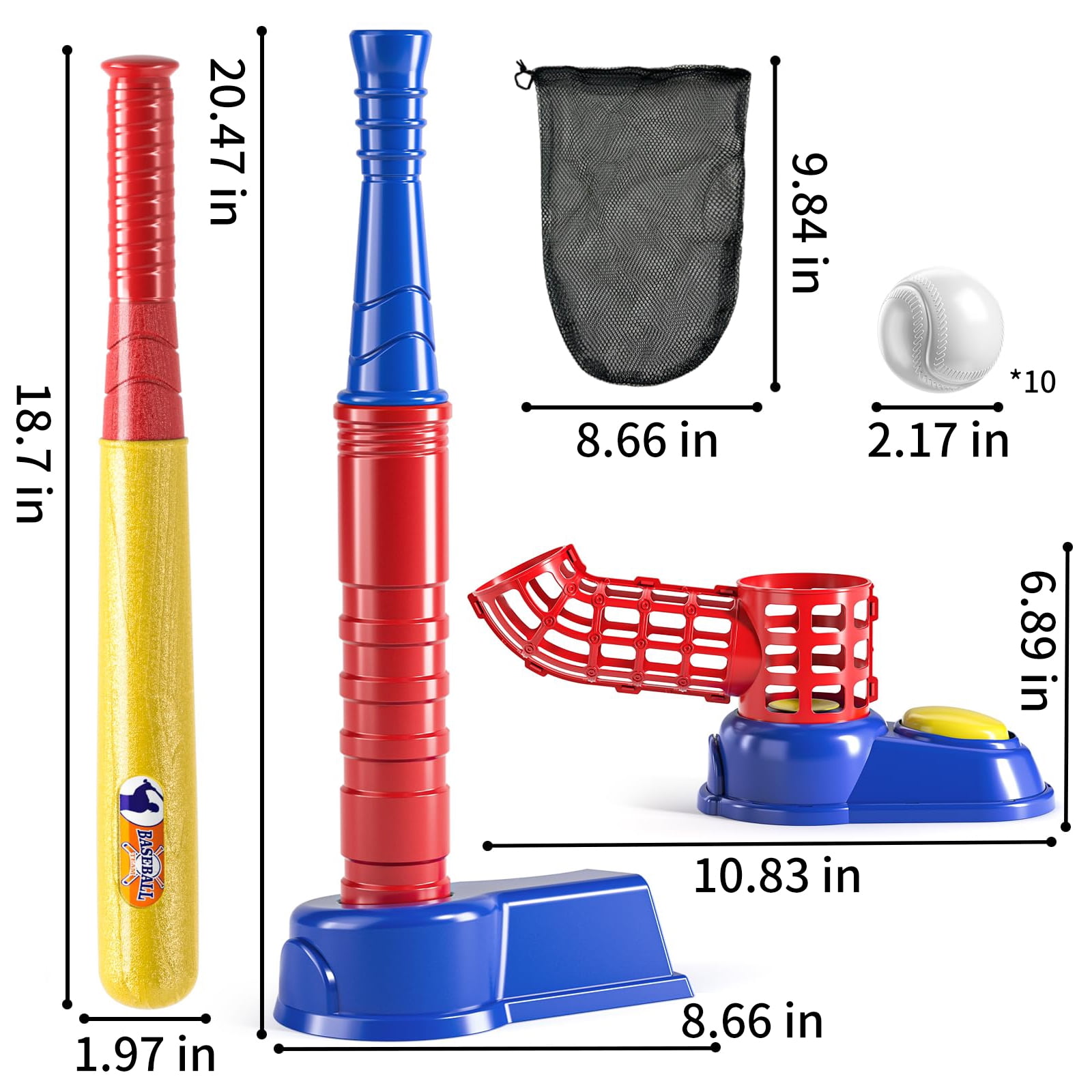 JUGAAD LIFE Tball Set Baseball Toys for Boys 3-6 Years Tee Ball Set for Kids Girls Outdoor Outside Sport Toys with 10 Balls-Blue
