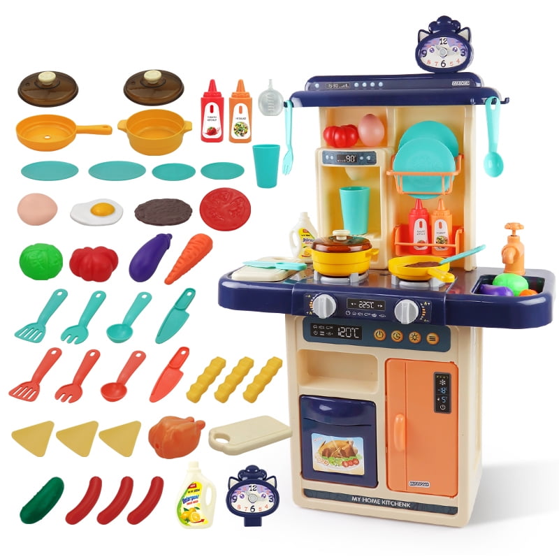 Kitchen Pretend Play Set Kids Toddler Toy Gift w/ Water Lights Sound Music Steam 