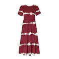 thumbnail image 3 of Penkiiy Women's Summer Striped Print Casual Short Sleeve Crewneck Basic Swing T Shirt Dress Flowy Beach Vacation Sundress 2XL Wine, 3 of 4