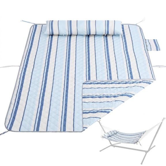 Blue Quilted Polyester Outdoor Hammock Pad and Pillow Set 78" x 55"