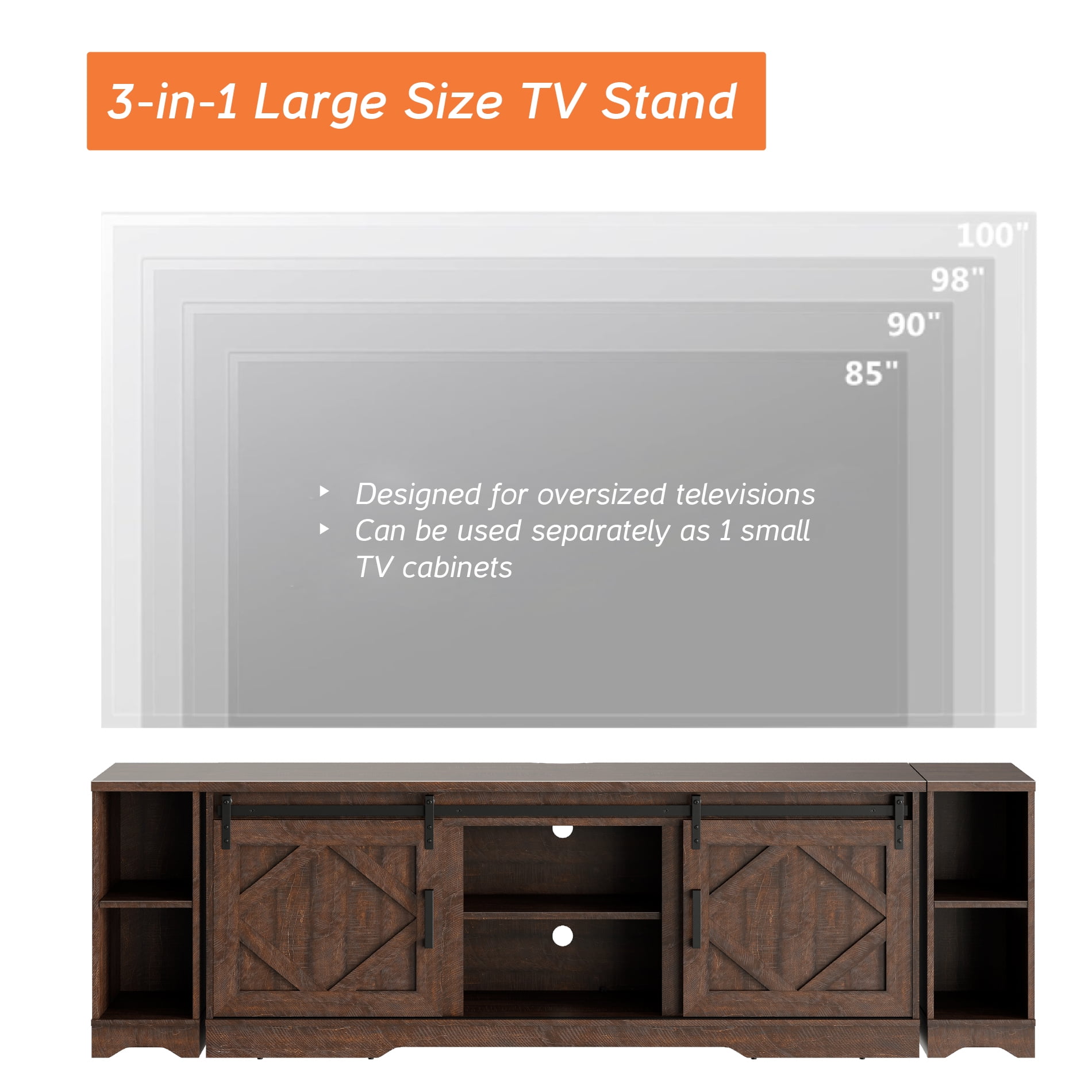 WAMPAT Farmhouse TV Stand with Sliding Barn Door for 95" TVs, Entertainment Center with Adjustable Shelf and Storage Cabinets, Media Console Table for Living Room,Hallway,Rustic Brown