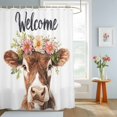 thumbnail image 4 of Shower Curtain Cute Bull Shower Curtains for Bathroom Decor, Waterproof Polyester Shower Curtain Set with Hooks, Extra Long 72" x 84" Flowers Wreath, 4 of 9