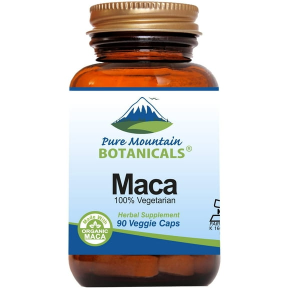 Maca Root Capsules Kosher Vegan Herbal Supplements Brown Glass Bottle (90 Caps) (1000 mg)