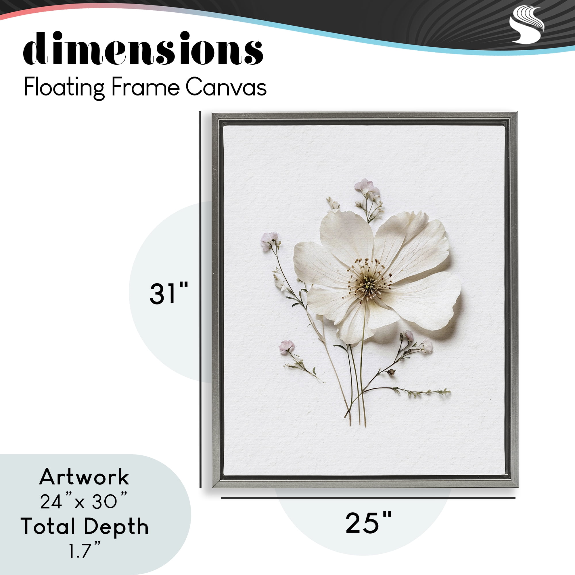 Simple Pressed Cottage Flower Gray Framed Floater Canvas Wall Art, design by Lettered and Lined