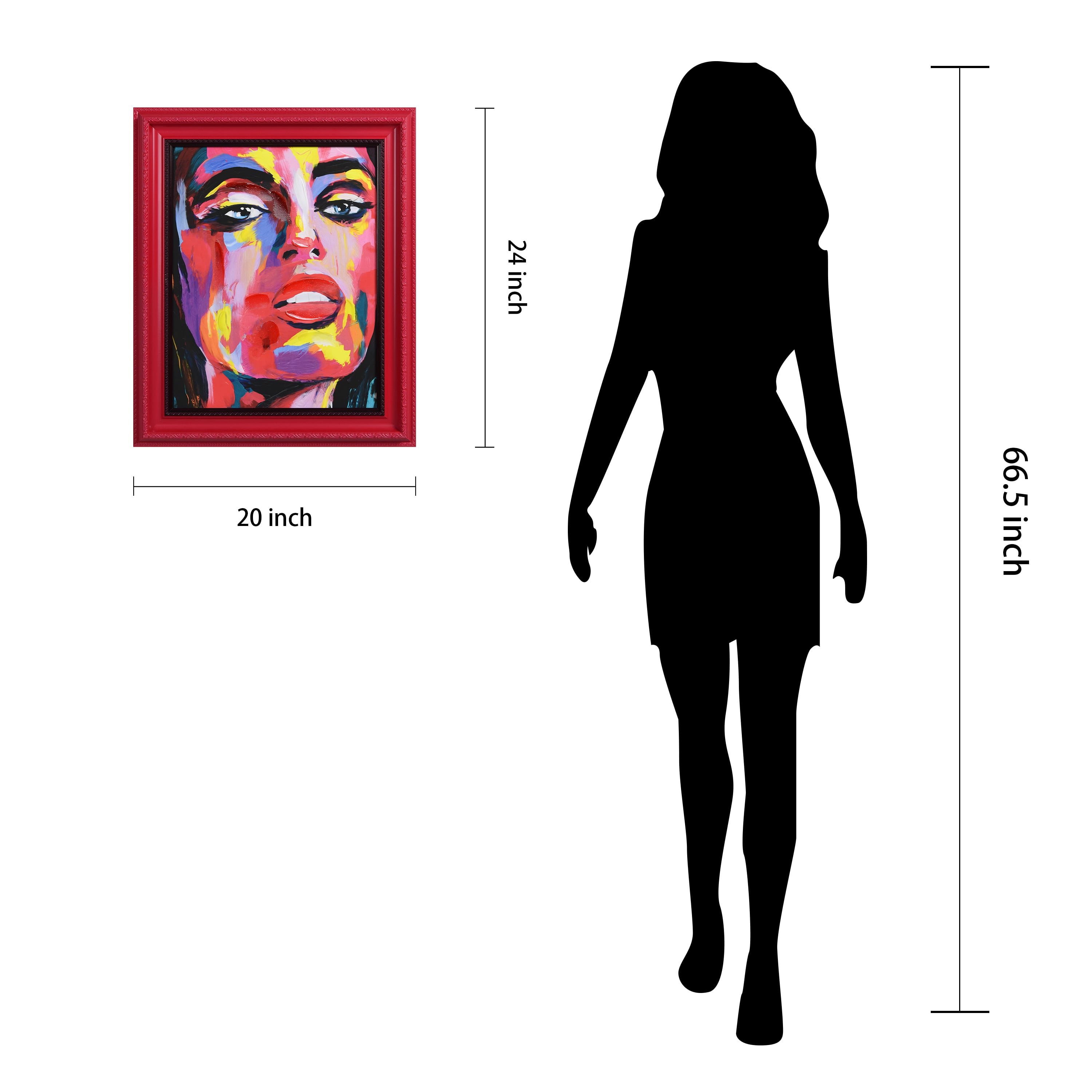 "Vivid Elegance" Chromatic Hand Painted Embellished Giclee Portrait Canvas Wall Art with Baroque Two-Tone Frame