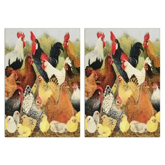 2 Pcs Funny Kitchen Towels,Colorful Chicken Group Pattern Microfiber Dish Towels,Kitchen Tea Towels,Kitchen Towel Set (18" X 26")