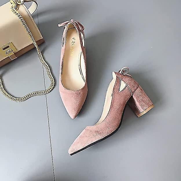 Block Heel Shoes Women Closed Toe Suede Courts Heel Wedding Pumps Shoes Walmart