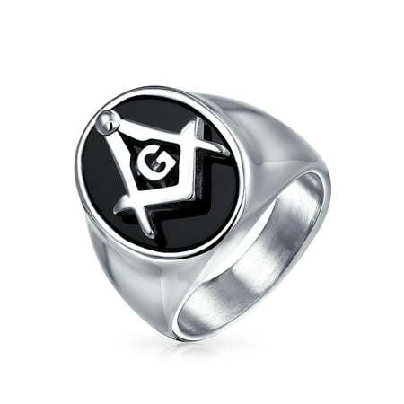 - Secret Society Square Compass Black Oval Mens Signet Freemason Masonic Ring For Men Silver Tone Stainless Steel