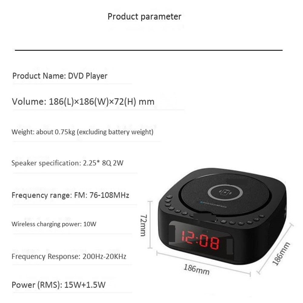 DVD Player CD VCD Machine USB MP3 Player Bluetooth Speaker FM Radio Mobile Phone Wireless Charger ,Easy to Operate