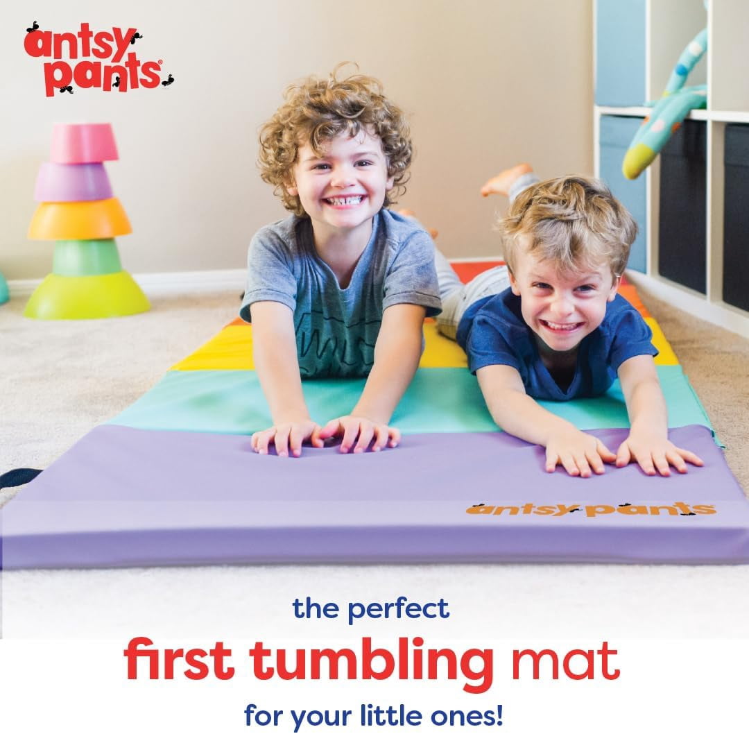 Antsy Pants Tumbling Mat – Gymnastics Mat, Easy to Clean, Sturdy, Foldable Tumbling Mat for Kids, Padded, Portable, Carrying Handle, Gymnastics Equipment for Activity Play, Original Colors