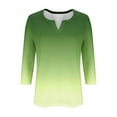 thumbnail image 4 of Htigea Womens Notch V Neck Tshirts Dressy 3/4 Sleeve Tunic Tops Trendy Gradient Color Pullover Tee Comfy Summer Fall Blouse Green,M, 4 of 5