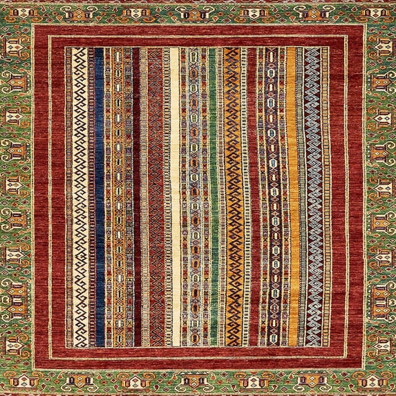 Ahgly Company Indoor Square Abstract Saffron Red Southwestern Area Rugs, 6' Square