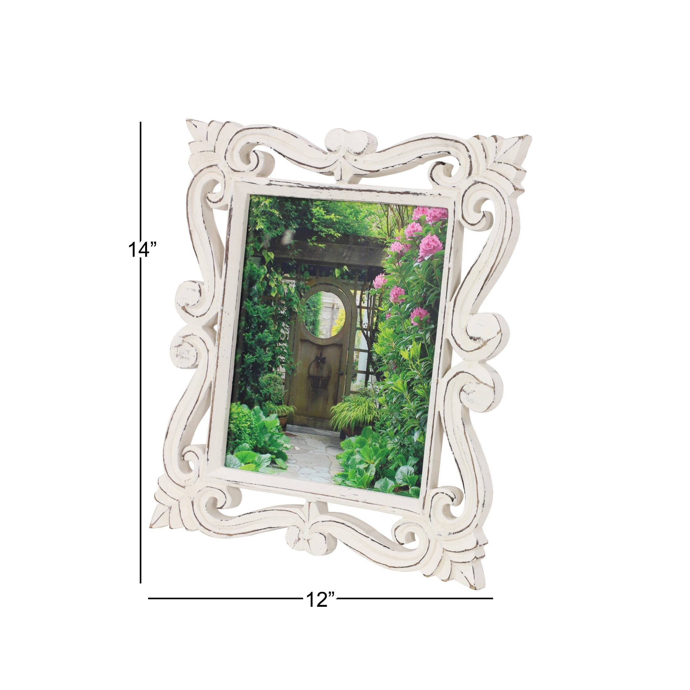 DecMode 8" x 10" Handmade Intricate Carved White Scroll Photo Frame