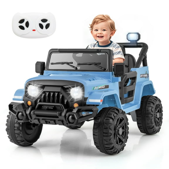 Gymax 12V Kids Ride on Truck Car w/ Remote Control Threaded Wheels 3 Speeds LED Lights
