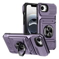 thumbnail image 2 of For Apple iPhone 17e/16e Phone Case with Finger Ring Holder Kickstand, Card Slots，Heavy Duty Shockproof Rugged Protective Working with Magnetic Car Phone Mount,Purple, 2 of 8
