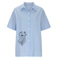 thumbnail image 3 of Gibobby Camisetas Mujer Manga Corta Algodón Casual Suelto Personalidad Impreso Solapa Botón Manga Corta(Azul,CH), 3 of 4