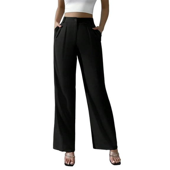 yunLCZ Womens Dress Pants Women's Suit Pants Elegant Solid Color High Hanging Wide Leg Pants Straight Leg Pants
