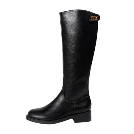 

GNEIKDEING Autumn And Winter Women Knee Boots Low Heel Thick Heel Round Toe Solid Color Black Back Zipper Simple Gift on Clearance