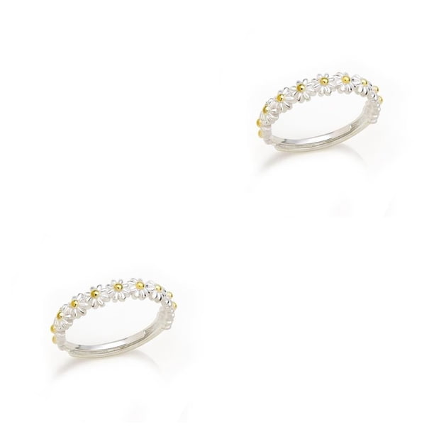 Anillos de flores Qarigey estilo Vintage compromiso de boda apertura ajustable Anillo de Metal Floral a la moda 2Conjunto