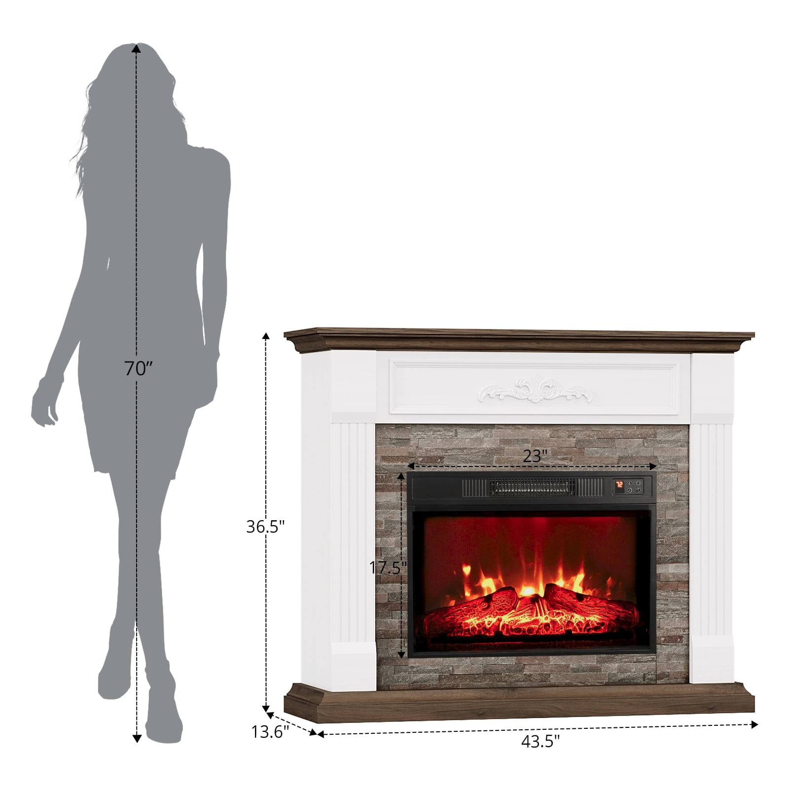 44"L Electric Fireplace Mantel Wooden Surround Firebox, Free Standing Fireplace, with Remote Control, Adjustable LED Flame