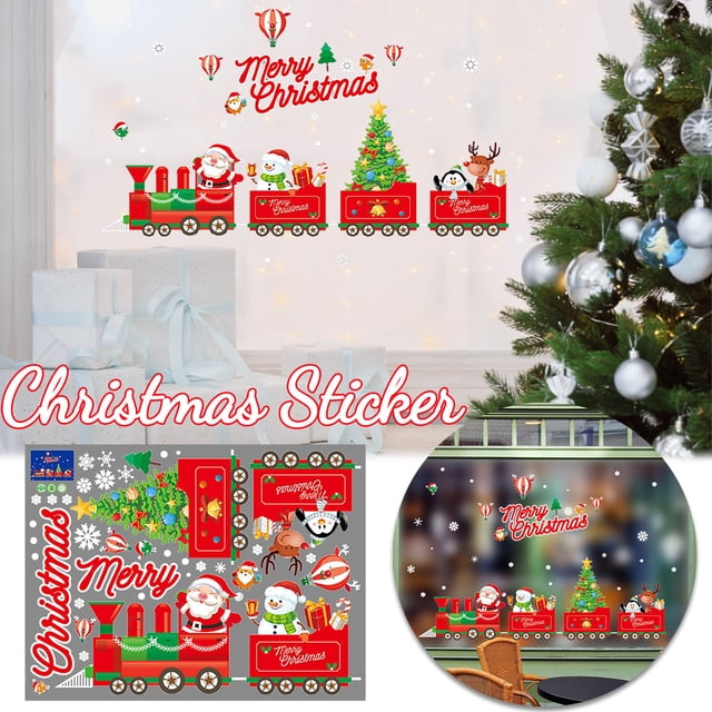 Etiqueta engomada de la ventana de Papá Noel del muñeco de nieve de la historieta Etiqueta engomada de la decoración del hogar del regalo de Navidad Wmkox8yii gf11649