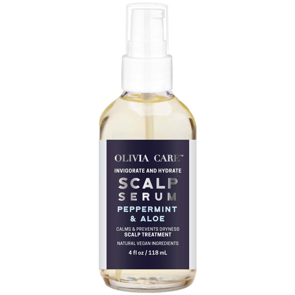 Peppermint & Aloe Hair Scalp Serum by Olivia Care - Natural & Vegan Ingredients - Invigorate, Soothe, Calm, Hydrating Scalp Treatment - Prevent Dryness - 4 FL OZ