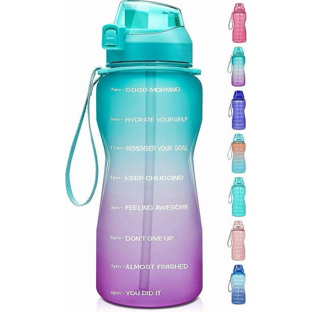 Large Half Gallon/64oz Motivational Water Bottle with Time Marker & Straw Ensure You Drink Enough Water Daily