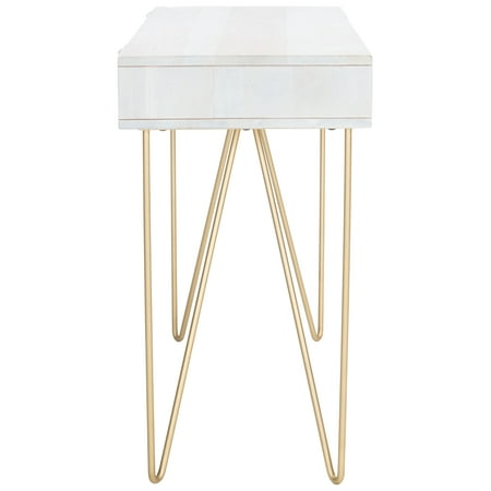 SAFAVIEH Raveena Mid-Century w/ Drawer Writing Desk, Mix White/Brass