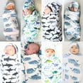 thumbnail image 2 of Toddler Infant Swaddle Muslin Blanket Newborn Baby Wrap Swaddling Sleeping Bag+Hat Set, 2 of 5