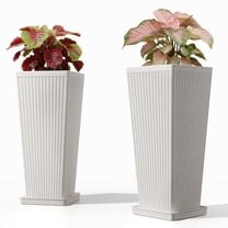 Chiccushion 23.6 inch Tall Planter Set of 2, Large Plastic Round Planter for Outdoor Indoor Garden Patio Front Door, White