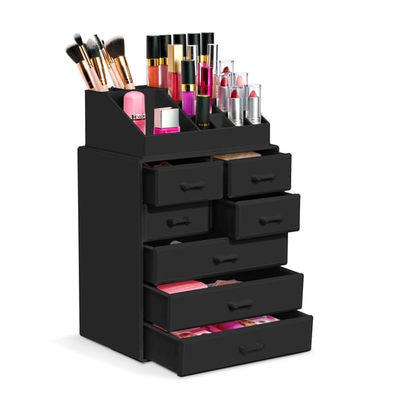 Sorbus Makeup Organizer, Acrylic Storage Case with 3 Large & 4 Small Drawers, 16 slots, Black