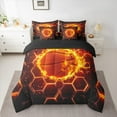 thumbnail image 2 of Manfei Fire Flame Basketball Bedding Comforter Set 7pcs, Neon Orange Honeycomb Full Bedding Set, Teen Boys Sport Fitted Sheet Flat Sheet, Lightweight Room Decor, 2 of 8
