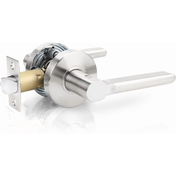 Passage Door Lever Keyless Reversible Heavy Duty Lock Interior Stain Nickel Door Handles for Hallway & Closet