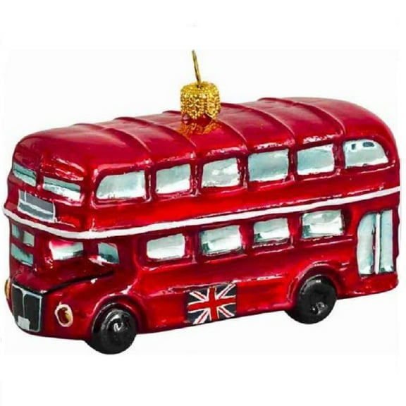 British Double Decker Bus Polish Glass Christmas Ornament