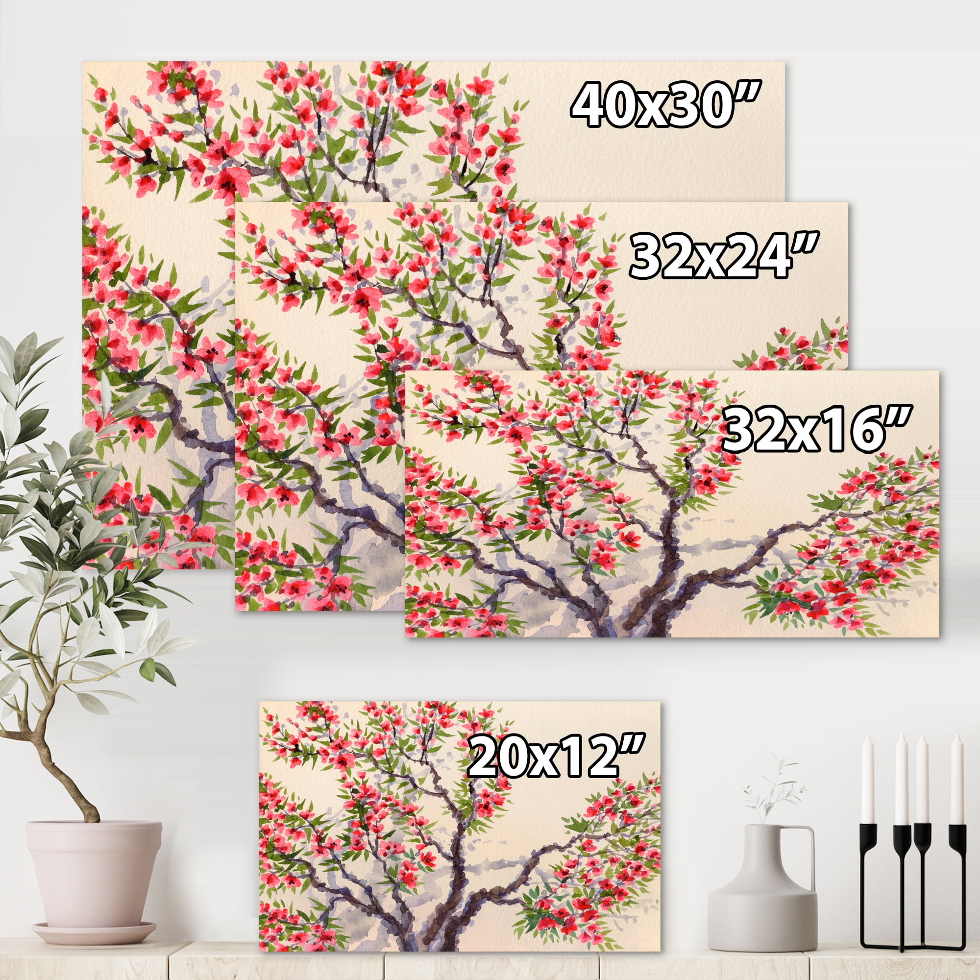 Designart ' The Blossoming Tree With Red Flowers I ' Traditional Canvas Wall Art Print