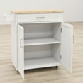 thumbnail image 2 of Kitchen Island on Wheels White Rolling Trolley Cart with Rubber Solid Wood Countertop One Drawer and 2 Doors Towel Rack Kitchen Island Cart, 32.68"x17.72"x36.02"(LxWxH), 2 of 7