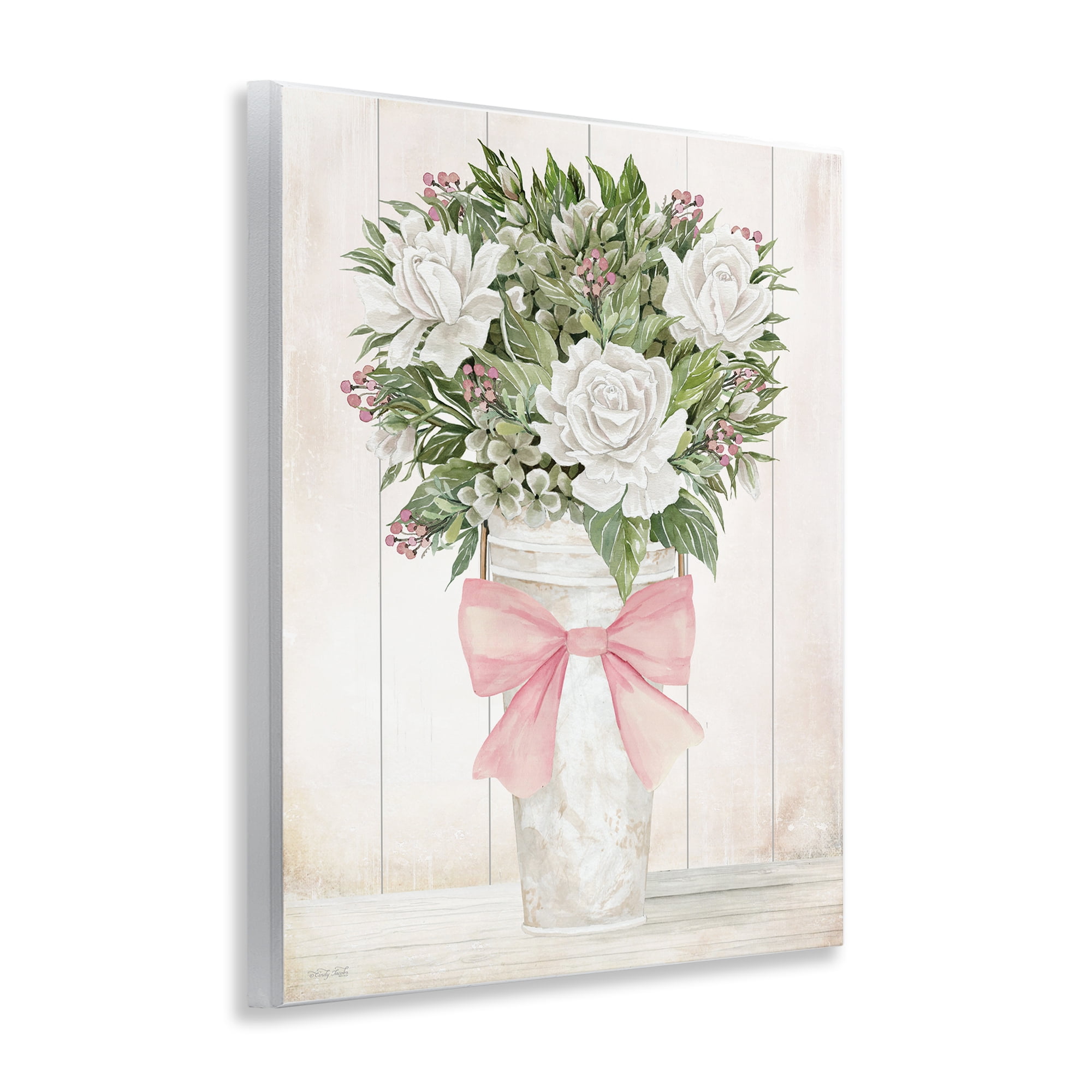 Stupell Industries Pretty In Pink Roses & Bow Wall Plaque Art, design by Cindy Jacobs
