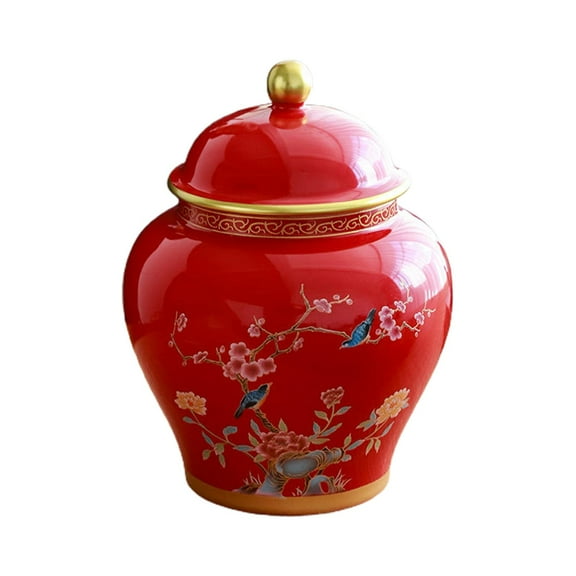 YWMJZEU Ancient Chinese Style Ceramic Ginger Jar Decorative Flower Vase Traditional Home