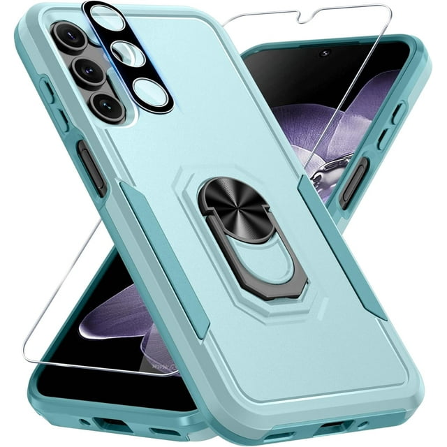 KOMI Compatible with Samsung Galaxy A16 5G Case with Screen Protector+Camera Lens Protector,Heavy Duty Full Body Phone Cover Built in Ring Holder Kickstand, 2025 Mint Green