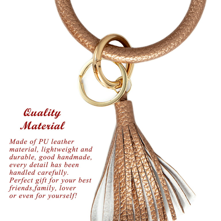 SAYFUT Handmade Wristlet Round Key Ring Chain Leather/ Silicone Oversized  Bracelet Bangle Keychain Holder Tassel for Women Girl