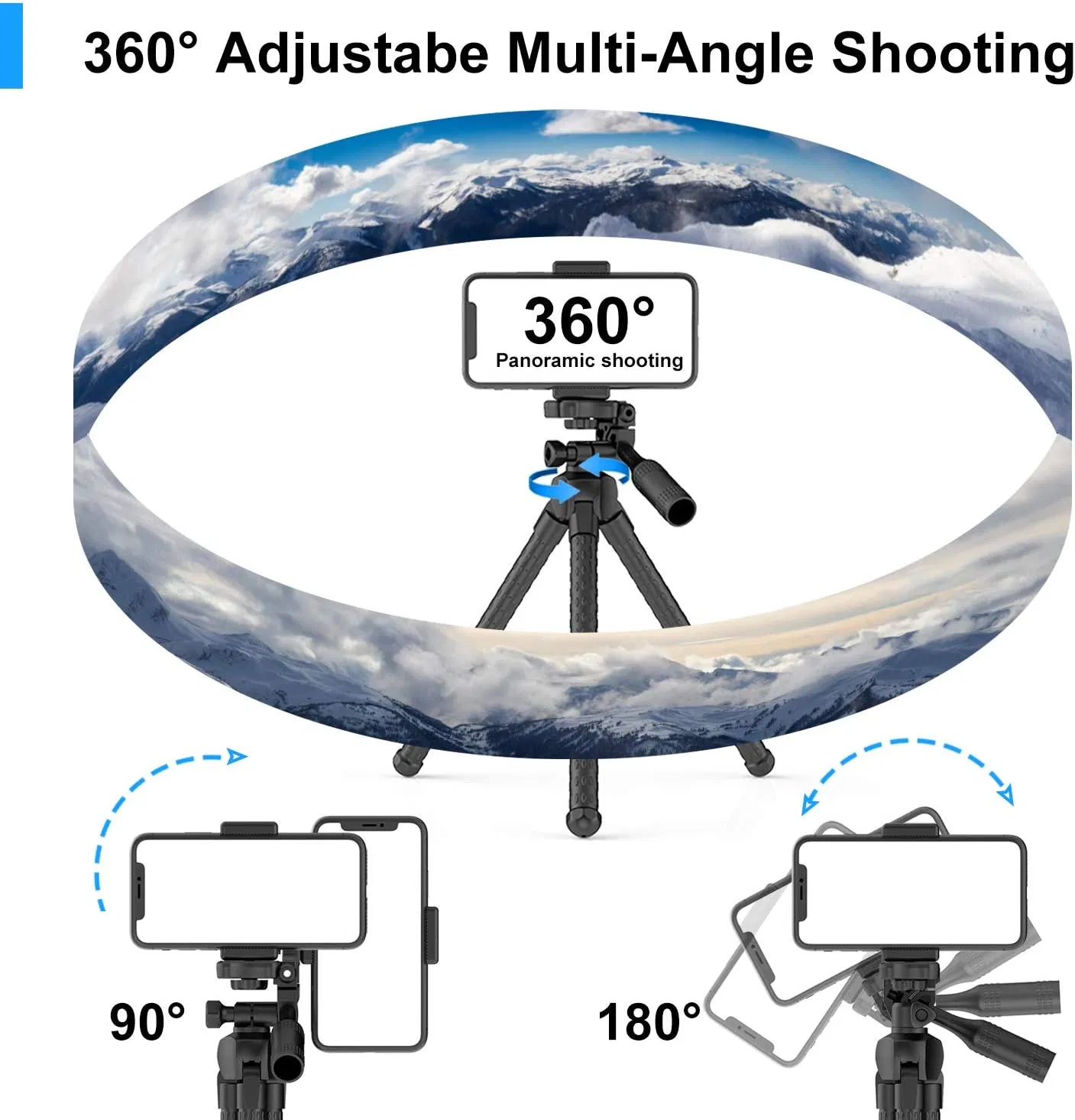 Adjustable Portable Phone, Camera, Flat Tripod, Camera Stand, Wireless Remote Control, Bluetooth, Wide Compatibility, 360° Adjustable, Universal Phone Tripod