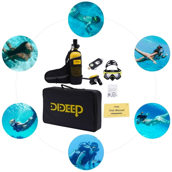 Durable Mini Scuba Tank with 0.9qt Capacity, High-Pressure Valve, Clear Glass Lenses, Safe for Beginners, Ideal for Scuba Diving, Lightweight Design