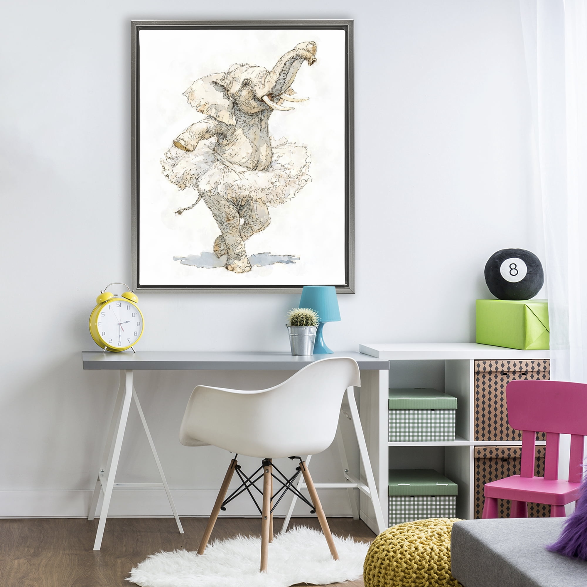 Ballet Elephant Tutu Gray Framed Floater Canvas Wall Art, design by Ziwei Li