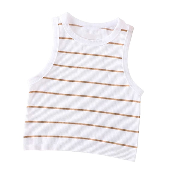 SAWOBUUN Women Striped Crop Tank Top Sleeveless Crewneck Slim Fit Classic Casual Summer Basic Tops