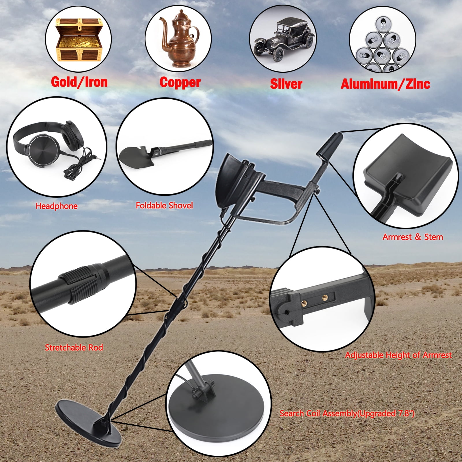 Mad Hornets Metal Detector Hunter Waterproof Deep Sensitive With Earphone Shovel
